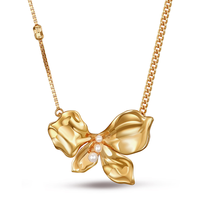 Gold layered necklaces featuring heart-shaped links and a central oval pearl pendant, exuding elegance and charm.