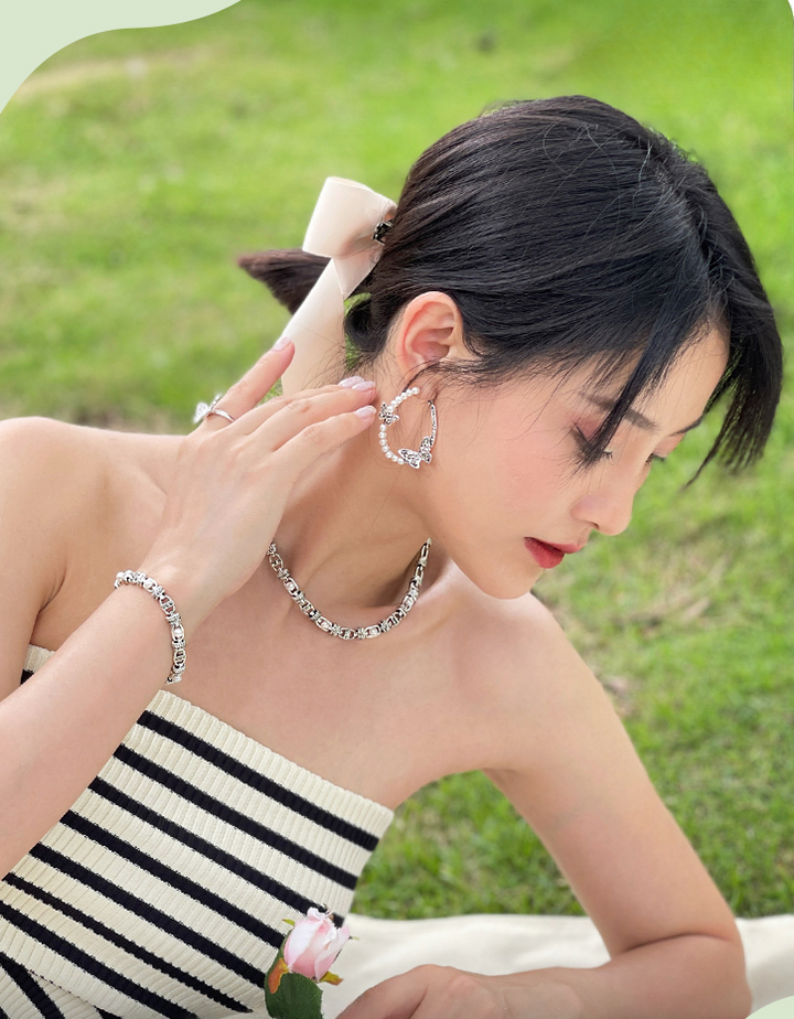 Silver Pearl Butterfly Earrings