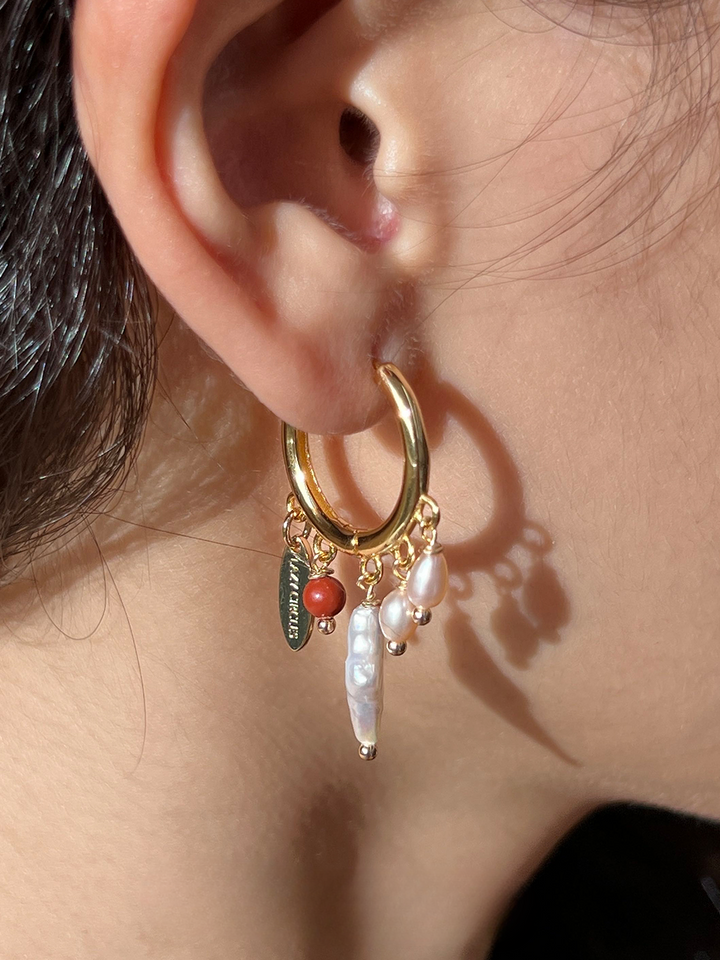 Gold Pearl Hoop Earrings 