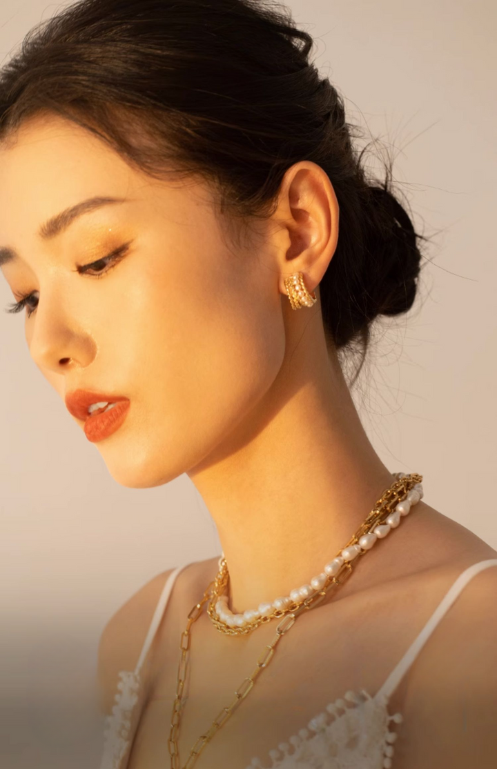 Gold Grain Pearl Earrings 
