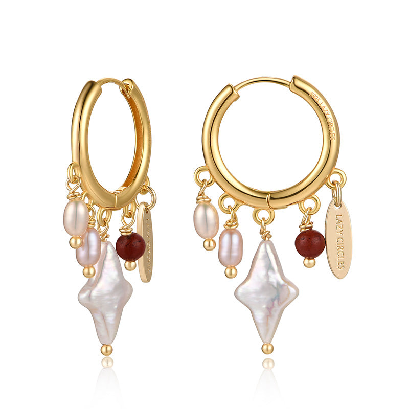 Gold Pearl Hoop Earrings 