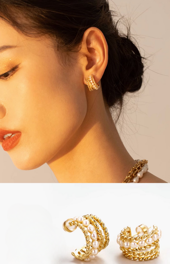 Gold Grain Pearl Earrings 